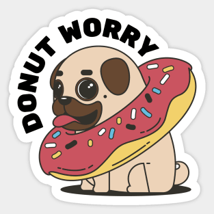 Donut Worry Pug Dog with Sprinkled Donut Sticker